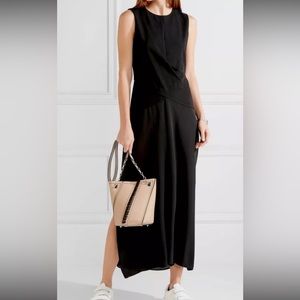 $395 Theory Parthenia Dr Fixture Ponte Knit Jersey Silk Black Midi Dress Size M